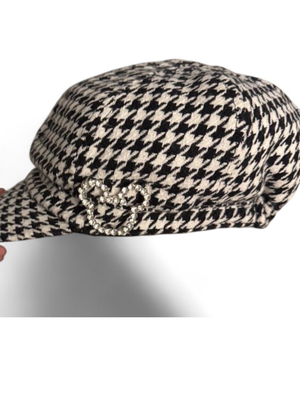 Disneyland Houndstooth Newsboy Cap with Mickey Rhinestone Brooch